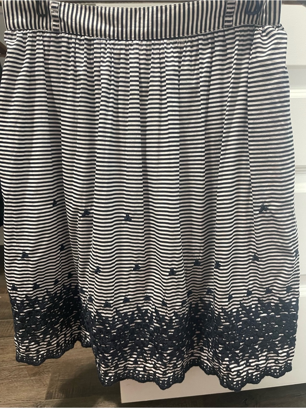 Striped Navy and White Embroidered Hem Skirt Kate Spade